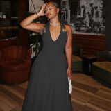 Hanging neck solid color dress sleeveless top skirt