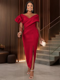 Lantern sleeve dress V-neck dress