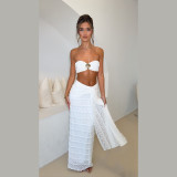 Two piece set of strapless top, hip hugging skirt