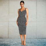 Backless rhinestone camisole wrapped arm dress