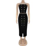 Strapless top, split skirt
