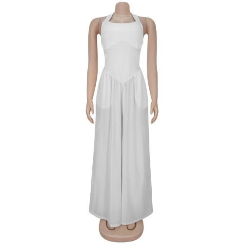 Loose backless hanging neck solid color jumpsuit