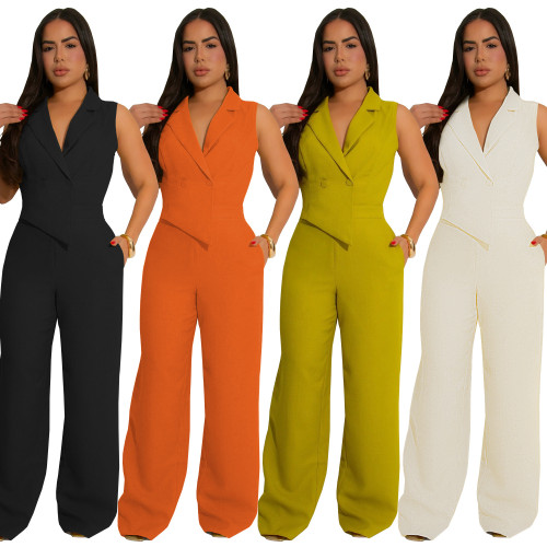V-neck suit wide leg jumpsuit