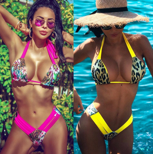 Leopard print bikini split swimsuit