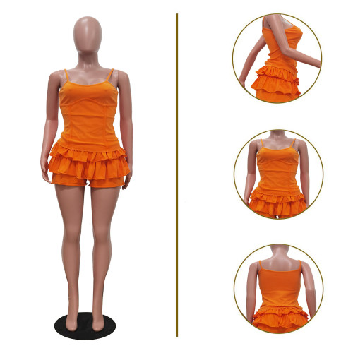 Washed camisole ruffled skirt set