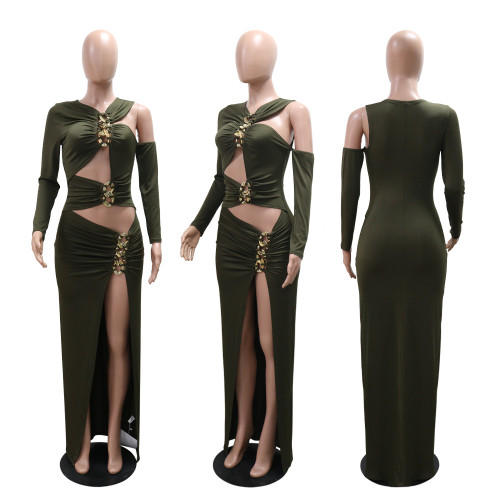 Black tight dress with hollowed out slit dress, long skirt