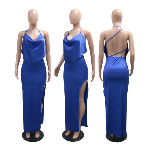 Split backless dress, long skirt