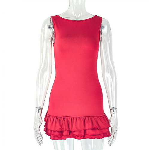 Pleated skirt sleeveless round neck short dress