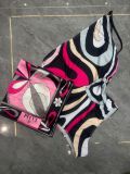 Striped one-piece swimsuit+square scarf PH2510-1