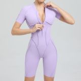 Zipper short sleeved outdoor fitness yoga jumpsuit K0113