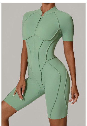 Zipper short sleeved outdoor fitness yoga jumpsuit K0113