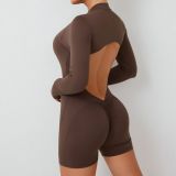 Hollow out half zip jumpsuit with backless quick drying jumpsuit for yoga ZY01