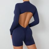 Hollow out half zip jumpsuit with backless quick drying jumpsuit for yoga ZY01