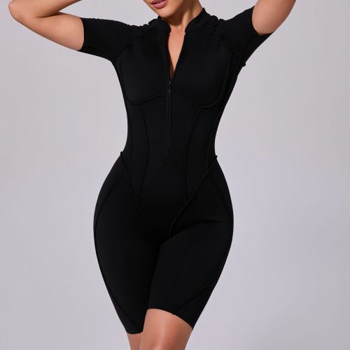Zipper short sleeved outdoor fitness yoga jumpsuit K0113