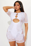 Mesh see through high waisted long sleeved tight fitting hip hugging jumpsuit