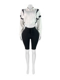 Color blocking drawstring waist zipper exposed navel long sleeved cardigan set