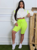 Color blocking drawstring waist zipper exposed navel long sleeved cardigan set