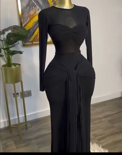 Long sleeved round neck tight fitting temperament long dress S-8794