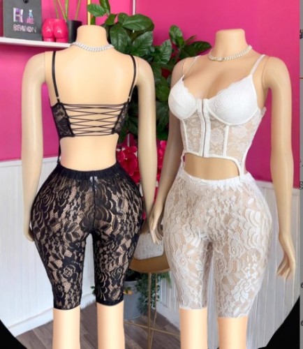 Two piece lace women's shorts set