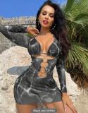 Printed bikini three piece long sleeved top