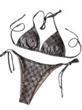 Split letter strap sexy bikini swimsuit