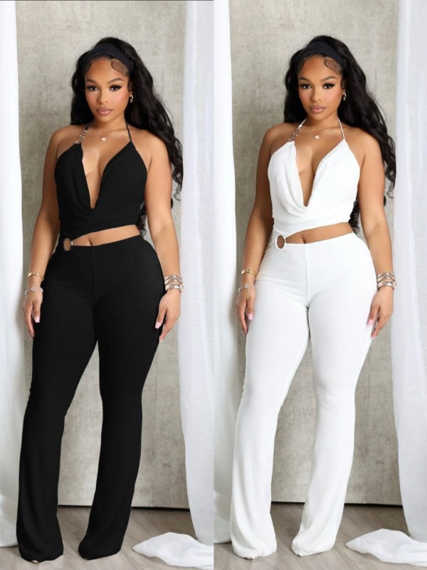 Hanging neck chic hollowed out camisole vest jumpsuit