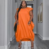 Large size double pocket loose dress