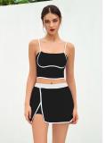 Color blocked quick drying sports vest, high stretch yoga suit, top set