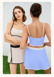 Color blocked quick drying sports vest, high stretch yoga suit, top set