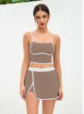 Color blocked quick drying sports vest, high stretch yoga suit, top set