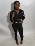 Rubber Buckle Waist Drop Shoulder Sleeve Tight Pants Two Piece Set