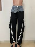 Cowboy patchwork elastic waistband loose straight leg pants