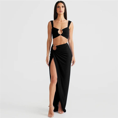 Umbilical vest, high waist, hip hugging skirt set