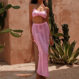 3D hook flower hollow back strap long skirt beach cover suit