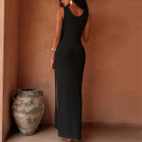 Long style side split two-piece camisole knitted beach cover long skirt