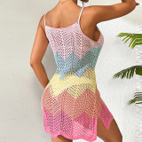 Short Knitted Strap Bag Hip Skirt with Hollow U Neck Knitted Beach Skirt