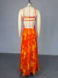 Printed suspender strapless high waisted A-line jumpsuit long skirt