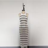 Sleeveless hollowed out striped dress, beach cover, hip hugging skirt