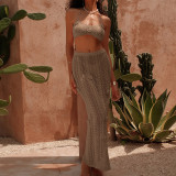3D hook flower hollow back strap long skirt beach cover suit