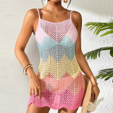 Short Knitted Strap Bag Hip Skirt with Hollow U Neck Knitted Beach Skirt