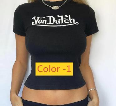 Round neck pullover short sleeved letter printed crop top T-shirt AL695034634095