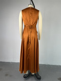 Sleeveless ruffled mid length high waisted dress