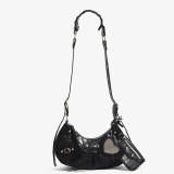 Fashionable Trendy Motorcycle Bag Underarm Bag Riveted Tassel High Grade Wrinkled Bag Single Shoulder Cross Shoulder Women's Bag