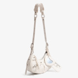 Fashionable Trendy Motorcycle Bag Underarm Bag Riveted Tassel High Grade Wrinkled Bag Single Shoulder Cross Shoulder Women's Bag