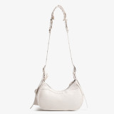 Fashionable Trendy Motorcycle Bag Underarm Bag Riveted Tassel High Grade Wrinkled Bag Single Shoulder Cross Shoulder Women's Bag
