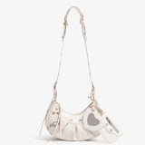 Fashionable Trendy Motorcycle Bag Underarm Bag Riveted Tassel High Grade Wrinkled Bag Single Shoulder Cross Shoulder Women's Bag