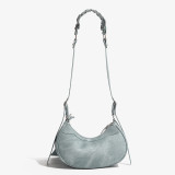 Fashionable Trendy Motorcycle Bag Underarm Bag Riveted Tassel High Grade Wrinkled Bag Single Shoulder Cross Shoulder Women's Bag