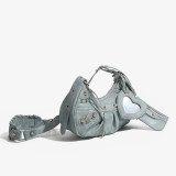 Fashionable Trendy Motorcycle Bag Underarm Bag Riveted Tassel High Grade Wrinkled Bag Single Shoulder Cross Shoulder Women's Bag