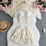 Lace camisole vest short ruffled skirt two-piece set