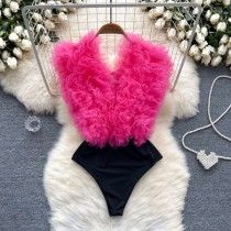 3D flower splicing jumpsuit